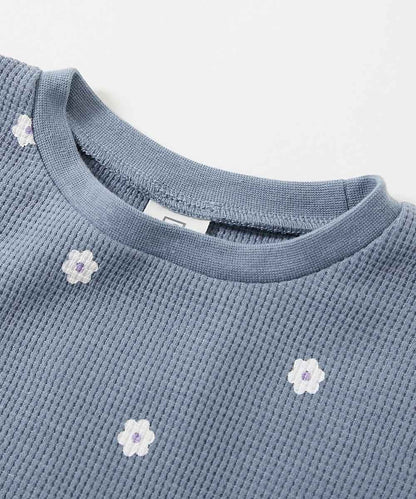 日本童裝 dev!rock 花花印花華夫格上衣 100-140cm 女童款 秋季 TOPS