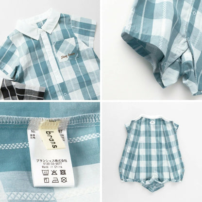 日本童裝 Branshes 格紋連衣 70-80cm 男童款 初生嬰兒 夏季 Jumpsuit