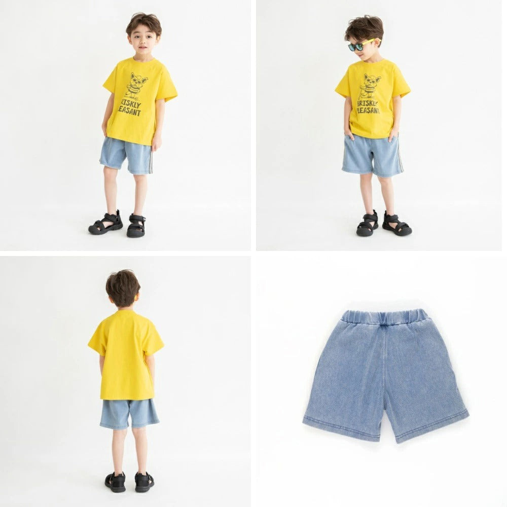 日本童裝 Branshes 復古側條紋牛仔短褲 80-150cm 男童款 夏季 PANTS