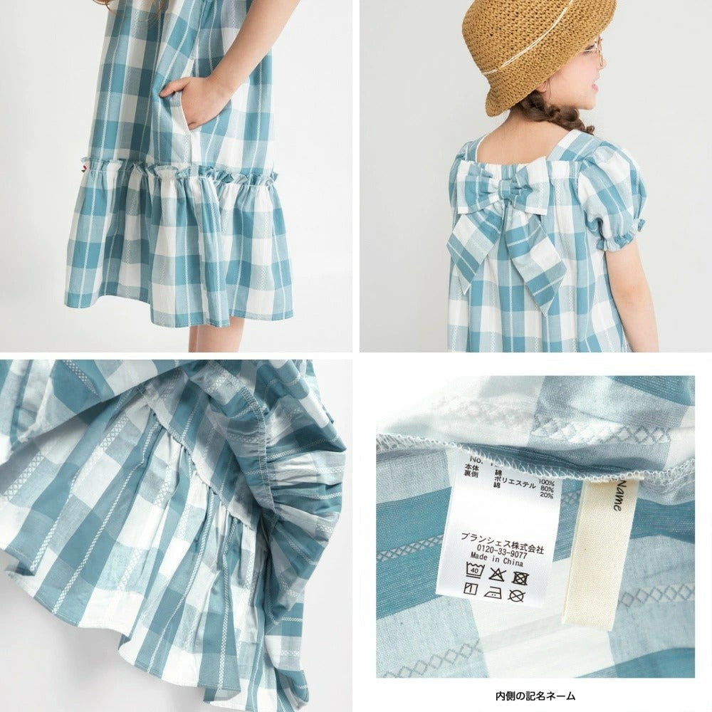 日本童裝 Branshes 格紋蝴蝶結連身裙 80-150cm 女童款 夏季 DRESSES