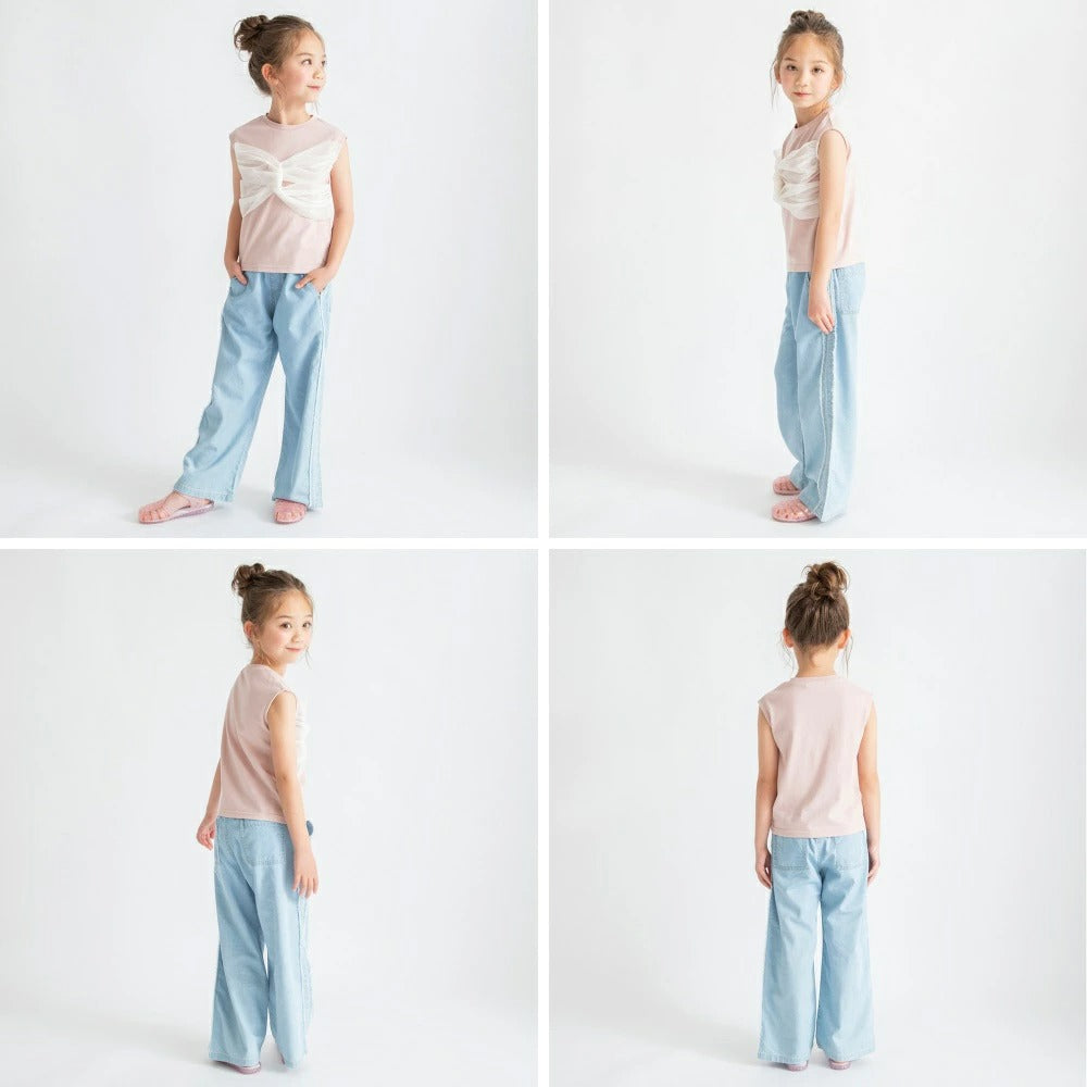 日本童裝 Branshes 薄紗邊法式袖上衣 80-150cm 女童款 夏季 TOPS