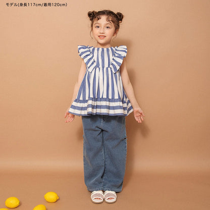 日本童裝 Branshes 染色條紋束腰上衣 80-150cm 女童款 夏季 TOPS