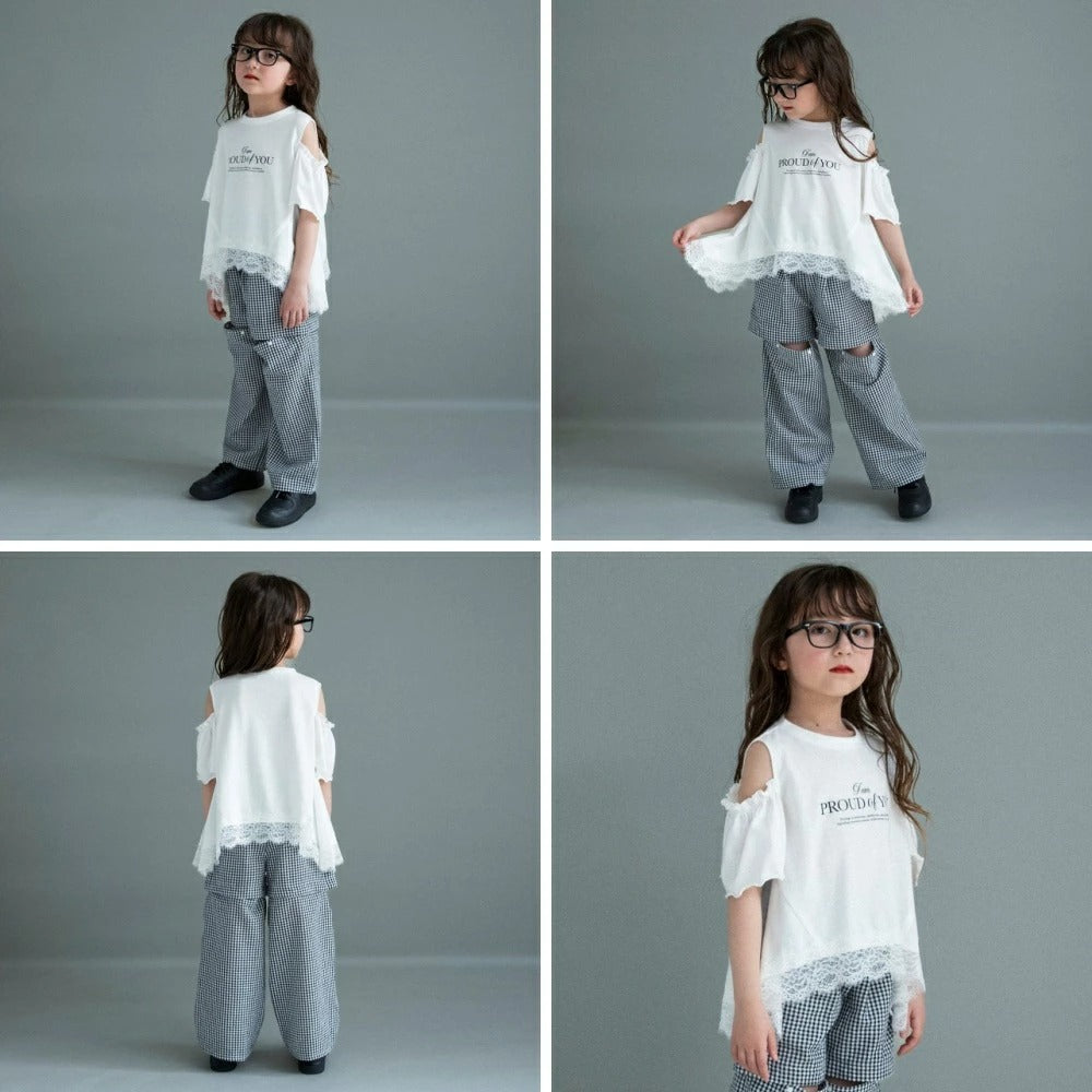 日本童裝 Branshes 蕾絲露肩上衣 100-150cm 女童款 夏季 TOPS