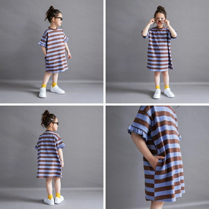 日本童裝 Branshes 花邊裙間條T裙 100-150cm 女童款 夏季 DRESSES