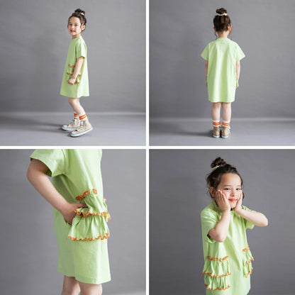 日本童裝 Branshes 撞色荷葉邊短袖連身裙 100-150cm 女童款 夏季 DRESSES