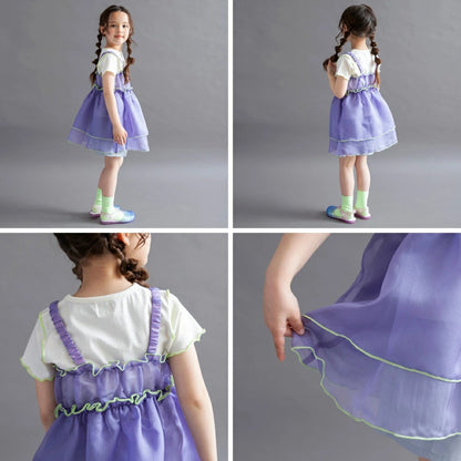 日本童裝 Branshes 透薄紗吊帶裙+短袖上衣套裝 100-150cm 女童款 夏季 TOPS DRESSES