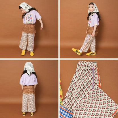 日本童裝 Branshes x りぃー 印花寬腿長褲 80-130cm 女童款 夏季 PANTS