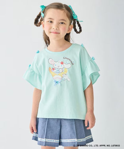 日本童裝 aF#a325 x Sanrio 接觸冷感 蝴蝶結花邊袖上衣 90-150cm 女童款 夏季 TOPS