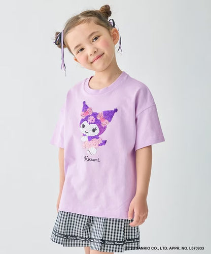 日本童裝 aF#a325 x Sanrio 接觸冷感 亮片圖案上衣 100-140cm 女童款 夏季 TOPS