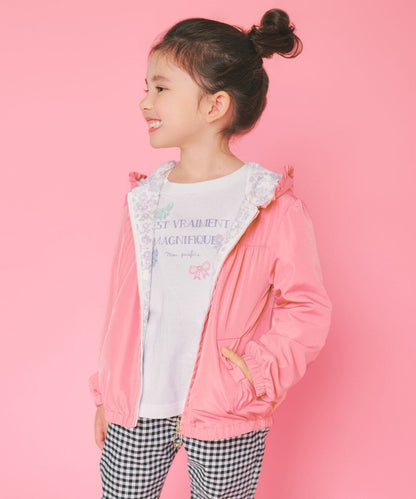 日本童裝 aF#a325 2Way 防水系列 雙面兩著 帽可拆 花邊風褸 100-150cm 女童款 春季 OUTERWEAR