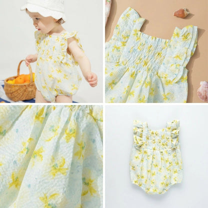 日本童裝 Branshes 花卉印花連衣 70-80cm 女童款 初生嬰兒 夏季 Jumpsuit