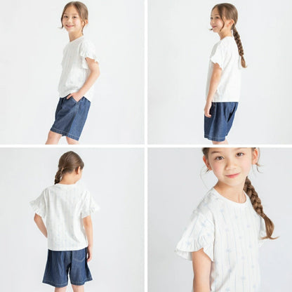 日本童裝 Branshes 吸水速乾 荷葉邊袖短袖上衣 80-150cm 女童款 夏季 TOPS