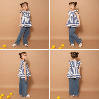 日本童裝 Branshes 染色條紋束腰上衣 80-150cm 女童款 夏季 TOPS