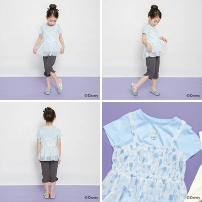 日本童裝 Branshes x Disney Frozen 印花上衣及薄紗吊帶衫套裝 90-130cm 女童款 夏季 TOPS