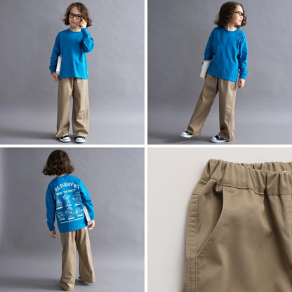 日本童裝 Branshes 彈性斜紋寬腳直筒長褲 100-160cm 男童款/女童款 秋季 PANTS