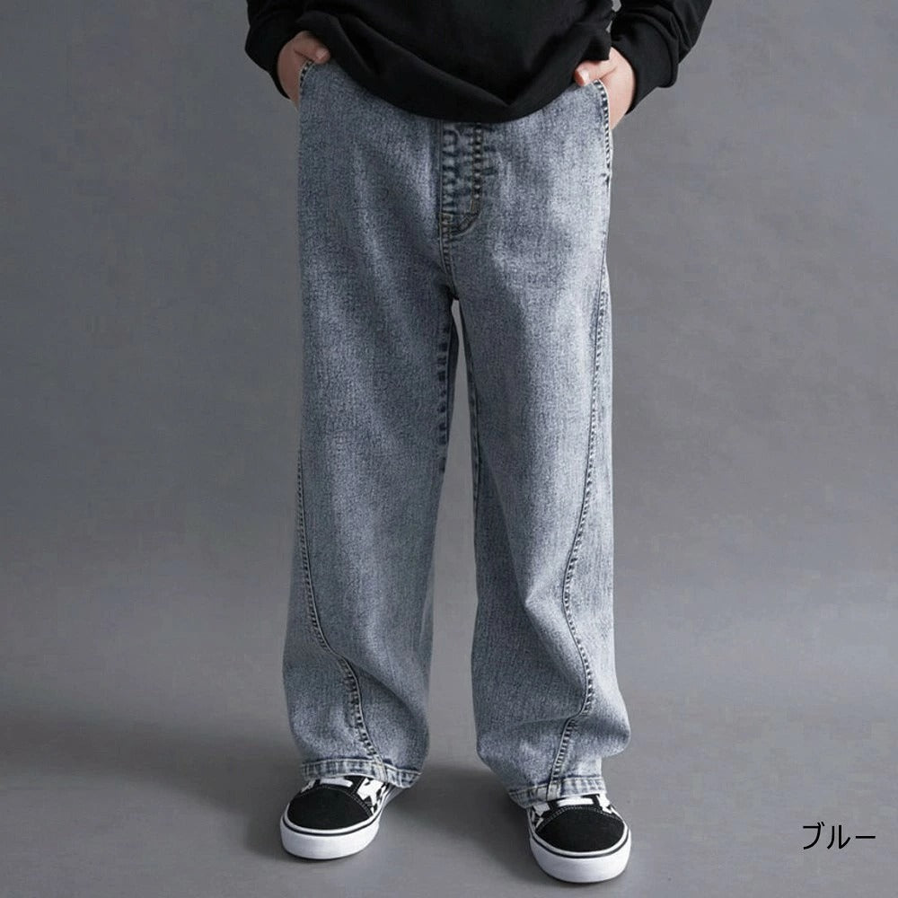 日本童裝 Branshes 牛仔寬腿直筒長褲 100-160cm 男童款/女童款 秋季 PANTS