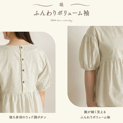 日本童裝 Branshes x coco 親子裝 刺繡襯衫上衣 90-140cm/M-L 女童款/大人款 夏季 TOPS