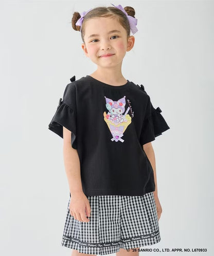 日本童裝 aF#a325 x Sanrio 接觸冷感 蝴蝶結花邊袖上衣 90-150cm 女童款 夏季 TOPS