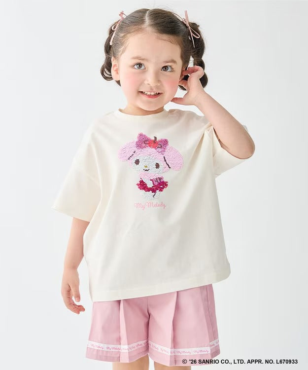 日本童裝 aF#a325 x Sanrio 接觸冷感 亮片圖案上衣 100-140cm 女童款 夏季 TOPS