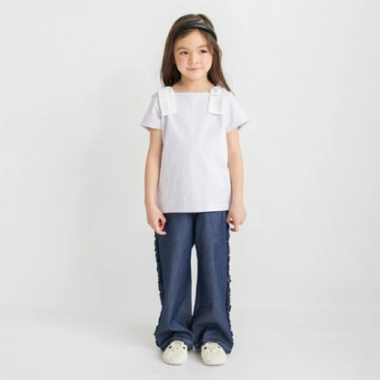 日本童裝 Branshes 蝴蝶結露肩上衣 80-150cm 女童款 夏季 TOPS