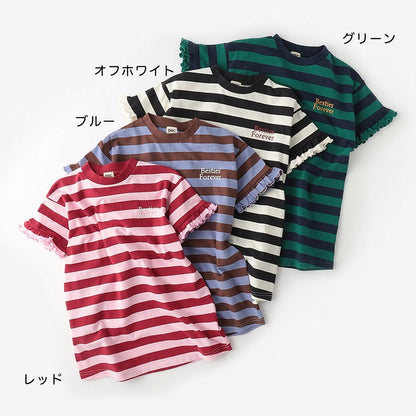 日本童裝 Branshes 花邊裙間條T裙 100-150cm 女童款 夏季 DRESSES
