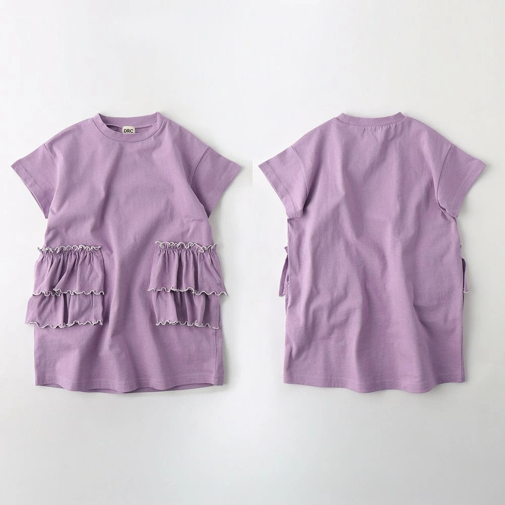 日本童裝 Branshes 撞色荷葉邊短袖連身裙 100-150cm 女童款 夏季 DRESSES