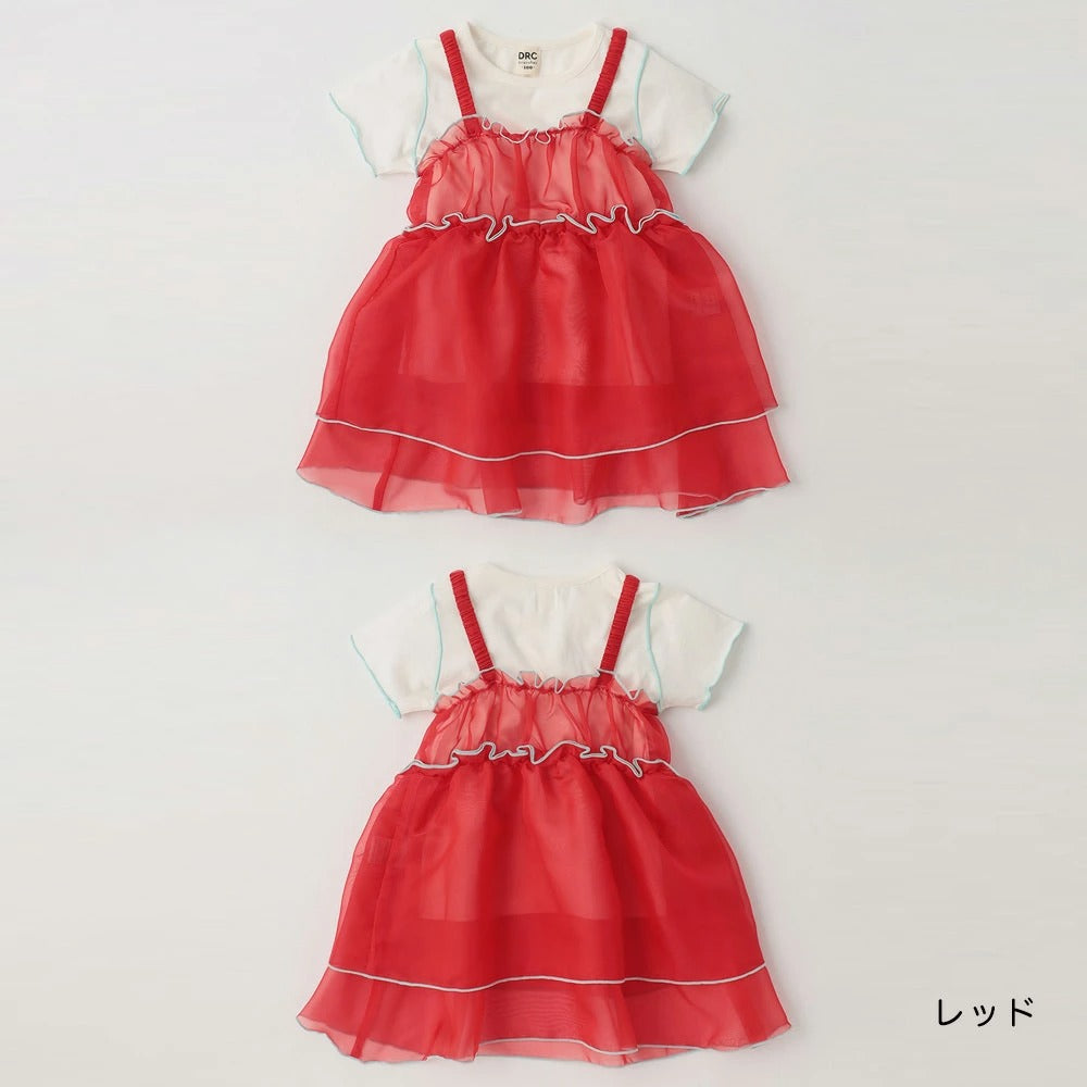 日本童裝 Branshes 透薄紗吊帶裙+短袖上衣套裝 100-150cm 女童款 夏季 TOPS DRESSES