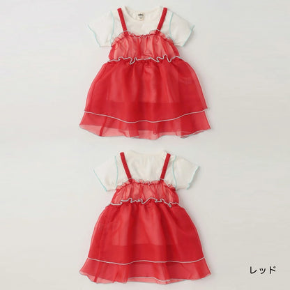 日本童裝 Branshes 透薄紗吊帶裙+短袖上衣套裝 100-150cm 女童款 夏季 TOPS DRESSES