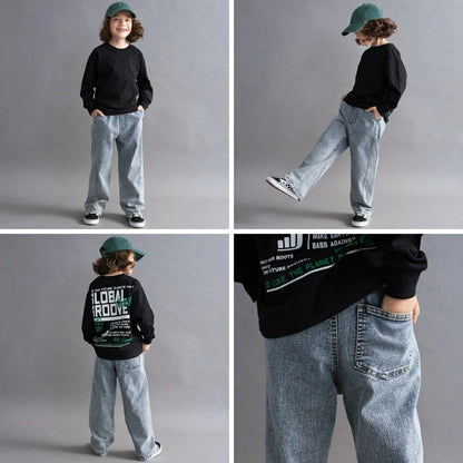 日本童裝 Branshes 牛仔寬腿直筒長褲 100-160cm 男童款/女童款 秋季 PANTS