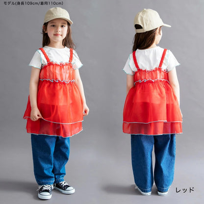 日本童裝 Branshes 透薄紗吊帶裙+短袖上衣套裝 100-150cm 女童款 夏季 TOPS DRESSES