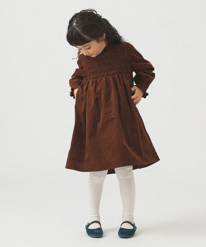 日本童裝 B:MING by BEAMS 燈芯絨皺褶連身裙 100-140cm 女童款 秋冬季 DRESSES