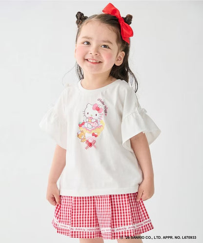 日本童裝 aF#a325 x Sanrio 接觸冷感 蝴蝶結花邊袖上衣 90-150cm 女童款 夏季 TOPS