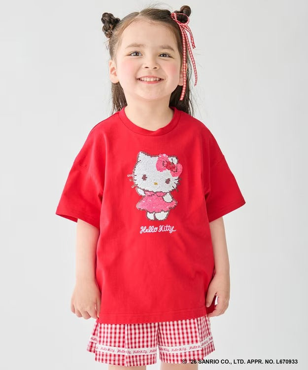 日本童裝 aF#a325 x Sanrio 接觸冷感 亮片圖案上衣 100-140cm 女童款 夏季 TOPS