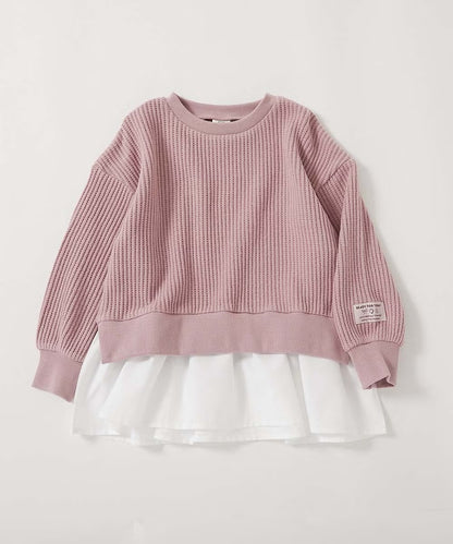 日本童裝 dev!rock 彈性華夫格拼接上衣 100-160cm 女童款 冬季 TOPS