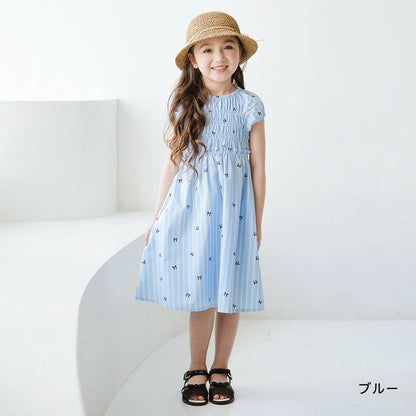 日本童裝 Branshes 短袖皺褶連身裙 80-150cm 女童款 夏季 DRESSES