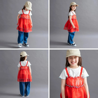 日本童裝 Branshes 透薄紗吊帶裙+短袖上衣套裝 100-150cm 女童款 夏季 TOPS DRESSES