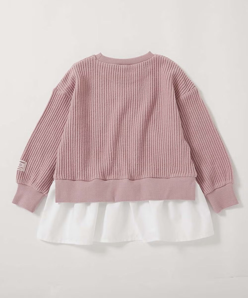 日本童裝 dev!rock 彈性華夫格拼接上衣 100-160cm 女童款 冬季 TOPS