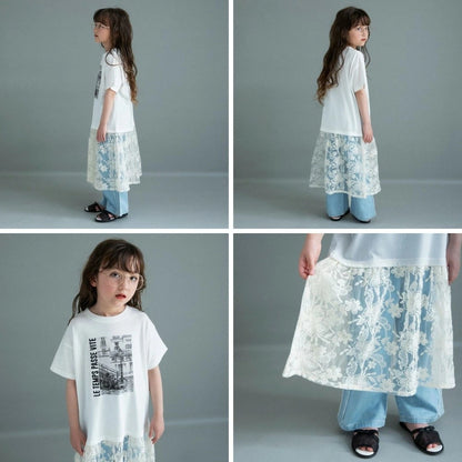 日本童裝 Branshes 絲拼接連身裙 100-150cm 女童款 夏季 DRESSES TOPS