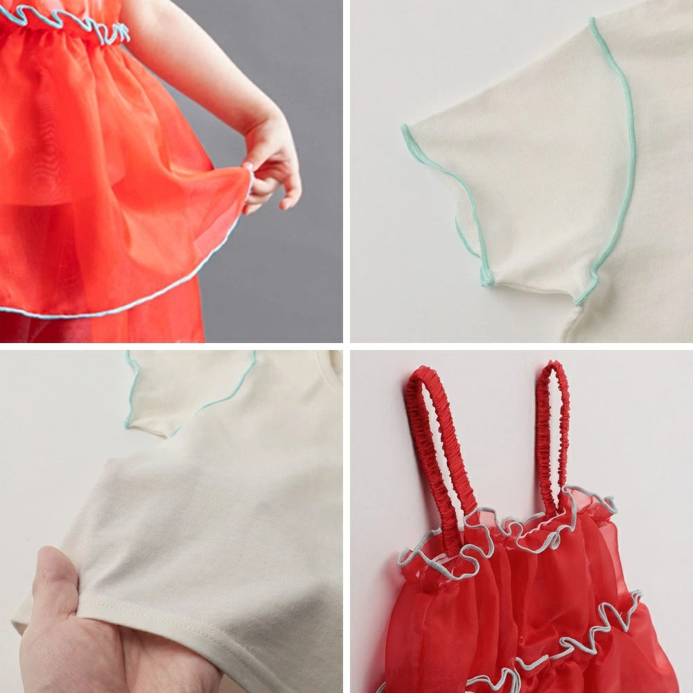 日本童裝 Branshes 透薄紗吊帶裙+短袖上衣套裝 100-150cm 女童款 夏季 TOPS DRESSES
