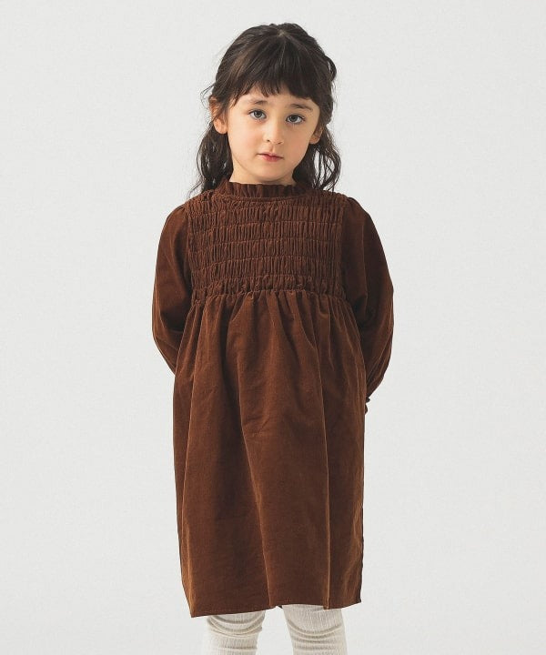日本童裝 B:MING by BEAMS 燈芯絨皺褶連身裙 100-140cm 女童款 秋冬季 DRESSES