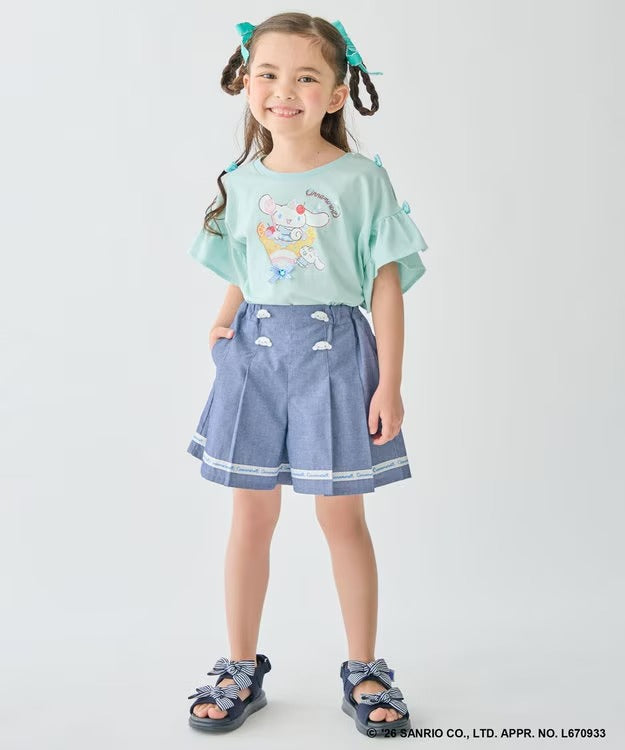日本童裝 aF#a325 x Sanrio 接觸冷感 蝴蝶結花邊袖上衣 90-150cm 女童款 夏季 TOPS