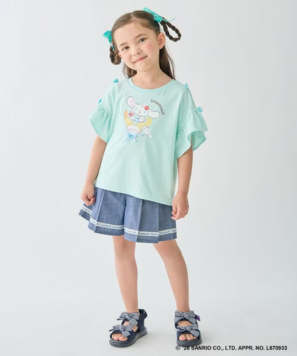 日本童裝 aF#a325 x Sanrio 接觸冷感 蝴蝶結花邊袖上衣 90-150cm 女童款 夏季 TOPS