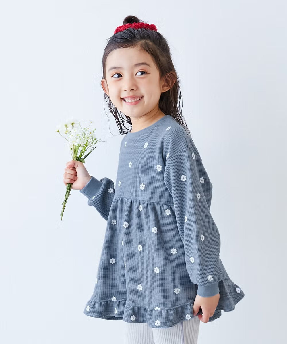 日本童裝 dev!rock 花花印花華夫格上衣 100-140cm 女童款 秋季 TOPS