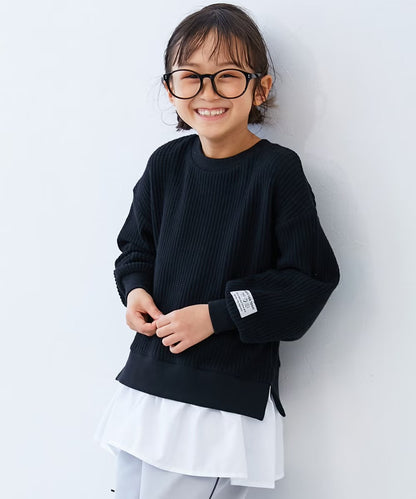 日本童裝 dev!rock 彈性華夫格拼接上衣 100-160cm 女童款 冬季 TOPS