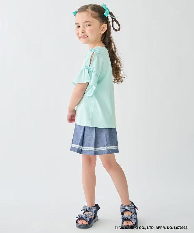 日本童裝 aF#a325 x Sanrio 接觸冷感 蝴蝶結花邊袖上衣 90-150cm 女童款 夏季 TOPS