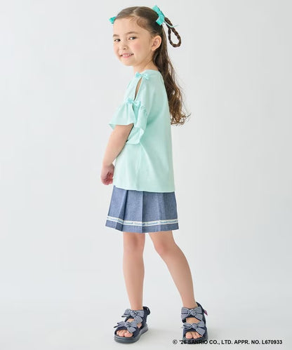 日本童裝 aF#a325 x Sanrio 接觸冷感 蝴蝶結花邊袖上衣 90-150cm 女童款 夏季 TOPS