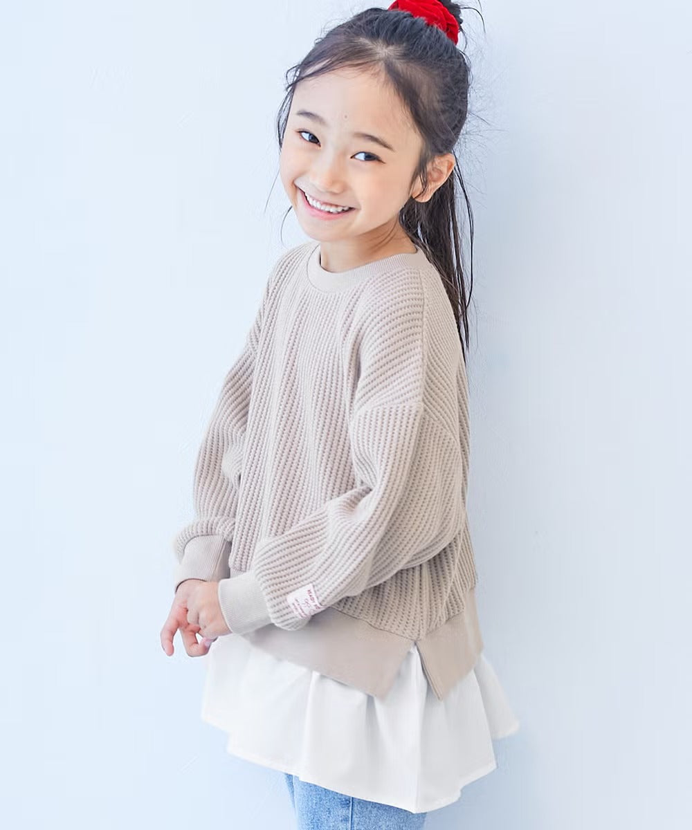 日本童裝 dev!rock 彈性華夫格拼接上衣 100-160cm 女童款 冬季 TOPS