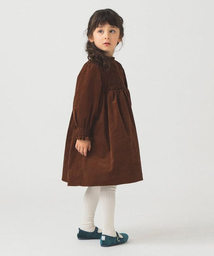 日本童裝 B:MING by BEAMS 燈芯絨皺褶連身裙 100-140cm 女童款 秋冬季 DRESSES