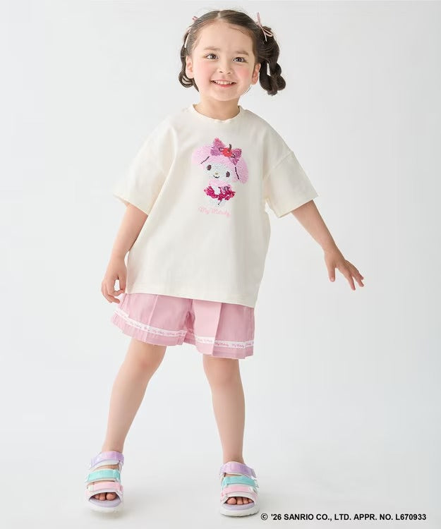 日本童裝 aF#a325 x Sanrio 接觸冷感 亮片圖案上衣 100-140cm 女童款 夏季 TOPS