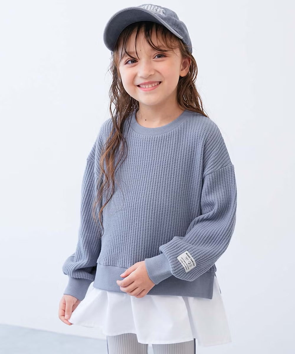 日本童裝 dev!rock 彈性華夫格拼接上衣 100-160cm 女童款 冬季 TOPS
